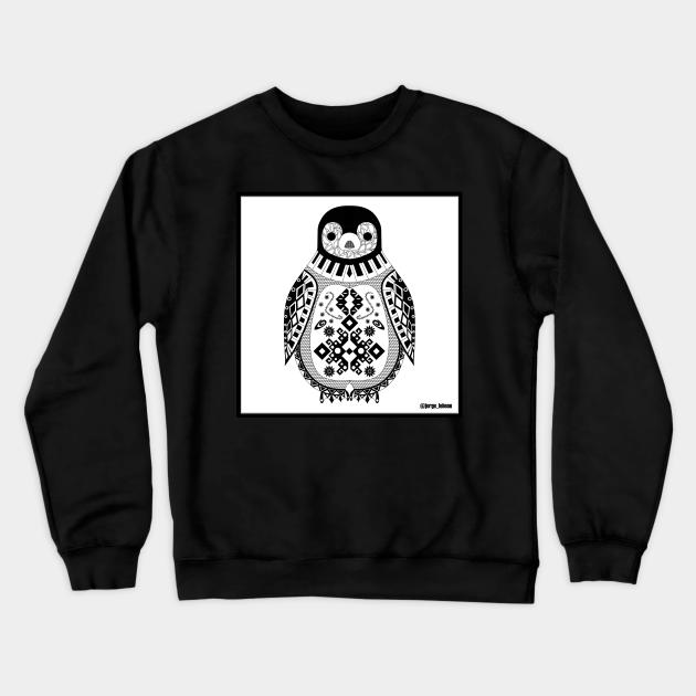 white penguin in snow pattern ecopop Crewneck Sweatshirt by jorge_lebeau